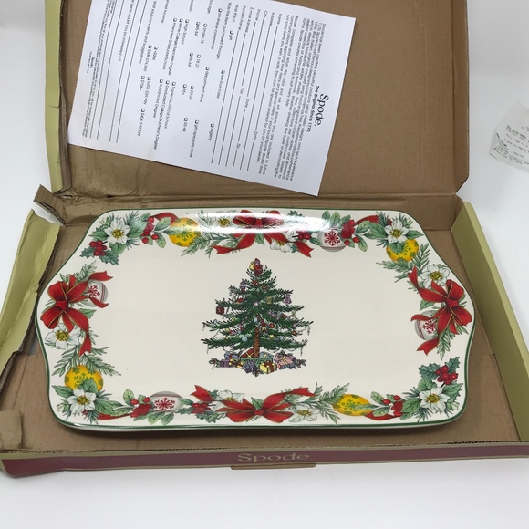 Spode 2017 Annual Dessert Tray Christmas Tree Rectangular With Handles New - Picture 1 of 7